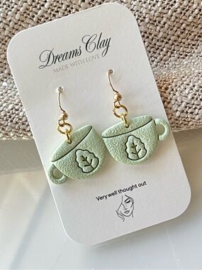 Dreams Clay Mint Green Teacup Earrings